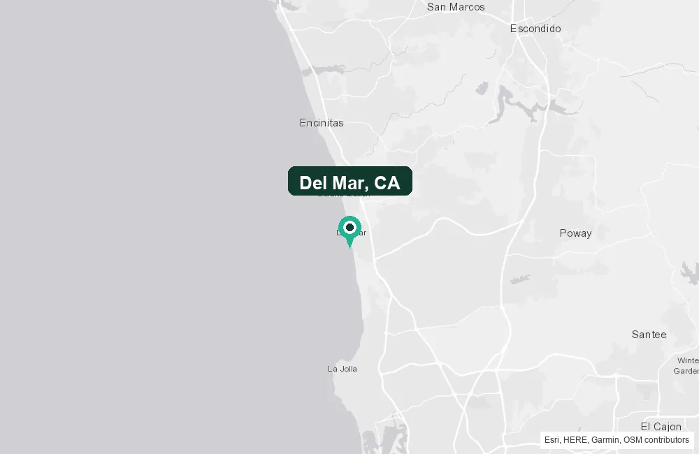 Map of Del Mar, California and the surrounding San Diego County area service area